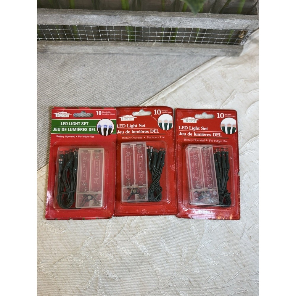 3 Piece Set Of 10 LIGHTS Each Red/Blue Lights AA‎ Battery Powered (188455 1307)